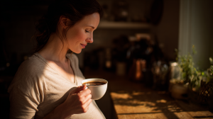 Femme enceinte buvant de la Ricoré comme alternative au café pendant la grossesse